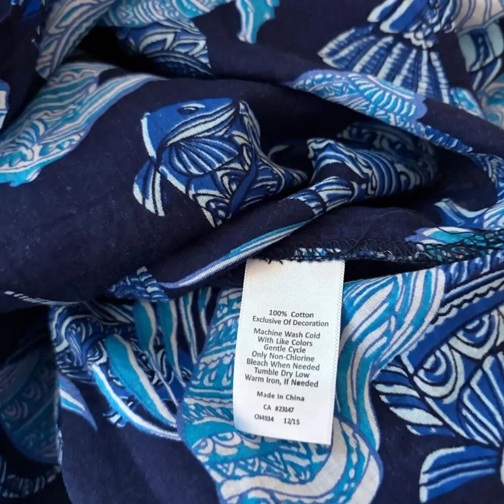 Talbots Swim Coverup Women's 2X Blue Fish Printed Tube Dress Sleeveless